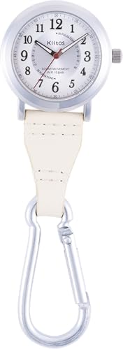 [Kiitos]ナースウォッチ ソーラー 10気圧防水 ギフト 電池交換不要 カラビナ 蓄光針 懐中時計 看護師 脈拍メモリ 20代 30代 40代 1年間のメーカー保証付 (Ivory)